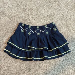 Lucky in Love Embroidered Navy and Lime Green Mini Skirt XS